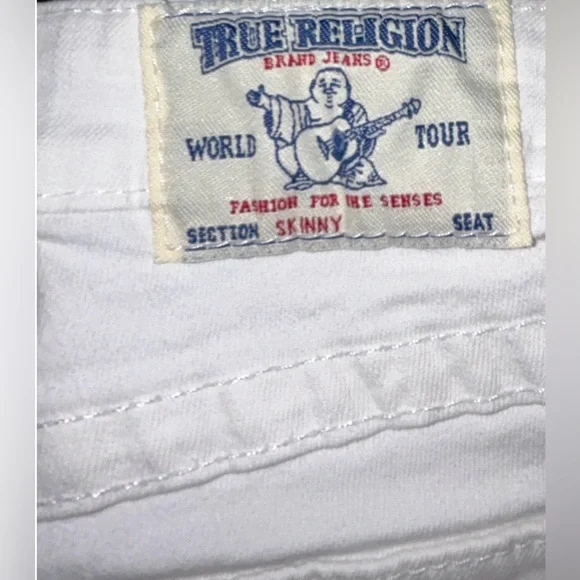 🔥TRUE RELIGION!! DESIGNER WHITE DENIM JEANS WITH BLUE DETAILING!! 🔥 - Picture 3 of 15